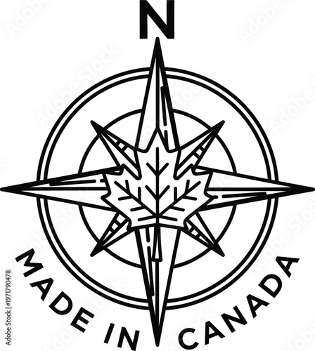 Made in Canada compass symbol with maple leaf icon for branding and product label design