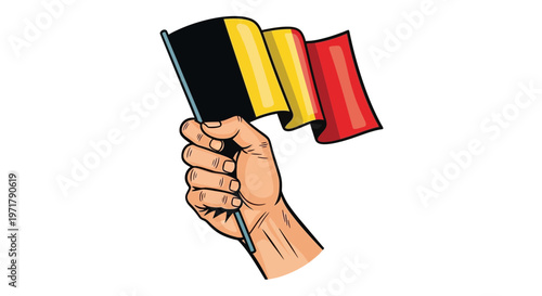 Hand holding waving Belgian flag, national symbol, vector illustration