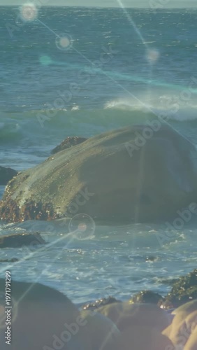 Vertical video: Overlay appearing over rocks and driving camera pan to boulder, mapping environment