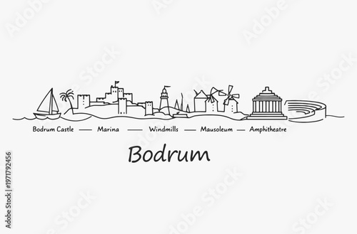 Flat Design one line without breaking the Bodrum city.