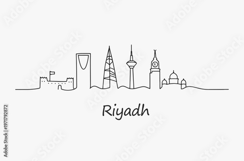 Bild auf Leinwand Flat Design one line without breaking the Riyadh city.