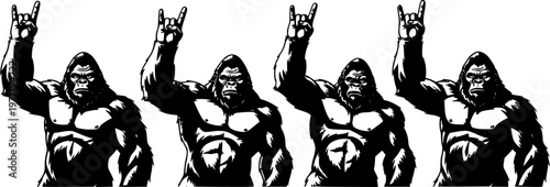 black bigfoot sasquatch doing rock on hand gesture icon silhouette isolated