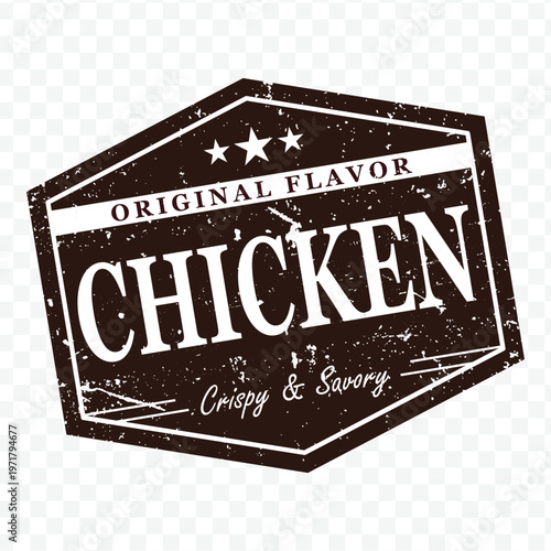 vintage chicken label grunge classic design for restaurant food branding and original flavor crispy savory