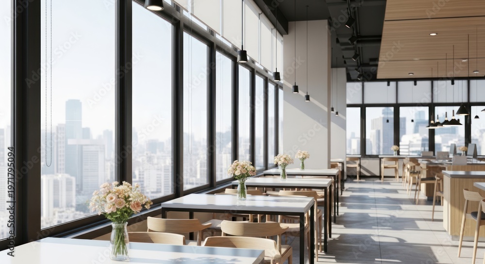 Fototapeta premium modern restaurant interior with city view