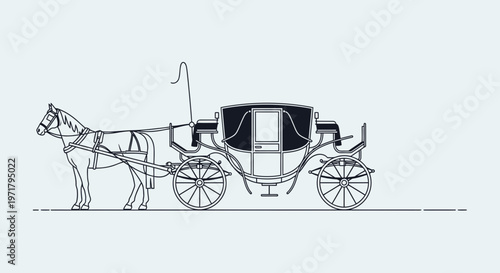 Elegant horse-drawn carriage illustration on a light background