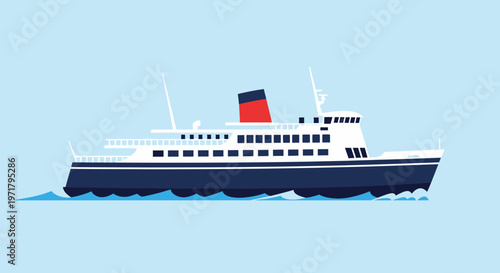 Passenger Ferry Boat Sailing on Blue Water