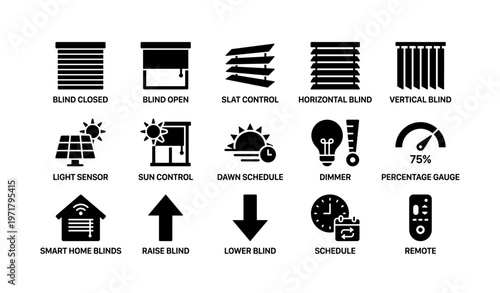 Smart home blind control icons: automation features and settings