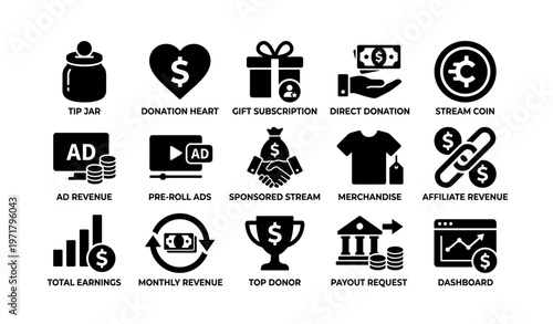 Icons representing various revenue streams for content creators