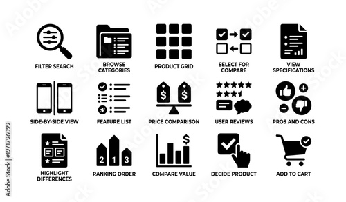 E-commerce interface icons for product comparison and selection