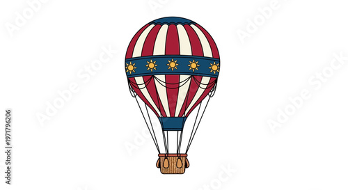 Vintage Hot Air Balloon with Red Stripes and Sun Decoration