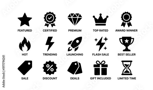 Premium quality icons for sales and promotions: featured, trending, discount, gift, award