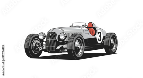 Vintage Racing Car Illustration - Classic Automobile Speed Machine