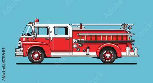 Vintage Red and White Fire Truck Illustration
