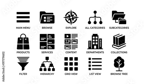 User interface icons for navigation and organization in a digital platform