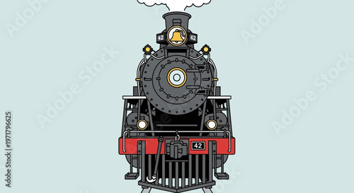 Vintage Steam Locomotive Front View, Classic Train Engine, Railway Travel