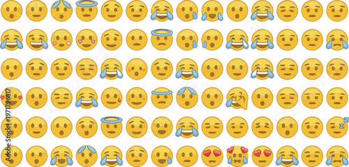 Large emoji vector set, minimal line art icons for emotions, expressions, reactions, smileys, and communication symbols on white background