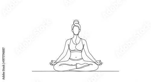 Minimalist Line Art Woman Meditating in Lotus Pose, Yoga and Mindfulness Concept