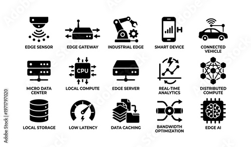 Smart technology icons: edge computing, iot devices, and data solutions