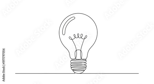 Minimalist Single Line Drawing of a Light Bulb on White Background - Idea Concept