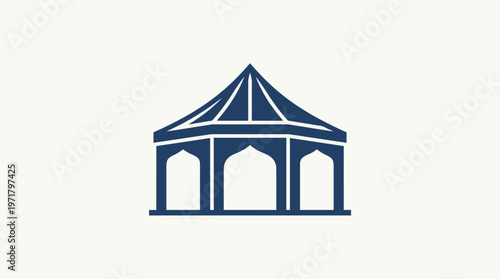 Minimalist Blue Gazebo Icon on Cream Backdrop