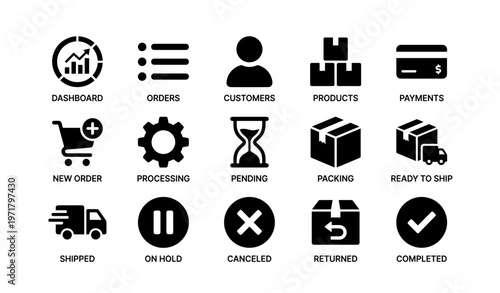 E-commerce icon set for online retail and shipping management