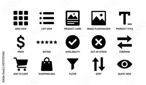 E-commerce icon set with symbols for shopping and product display