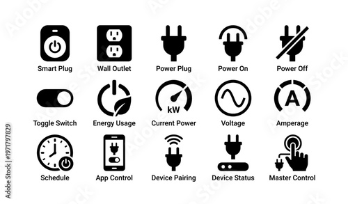 Smart home icons: energy management and device control symbols