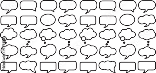 Minimal speech bubble vector set, clean line art icons for talk bubbles, chat clouds, messaging, and communication symbols collection
