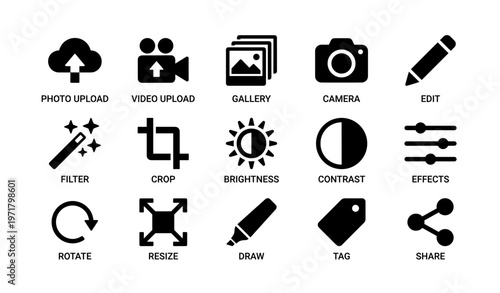 Essential icon set for photo and video editing: tools for creative design