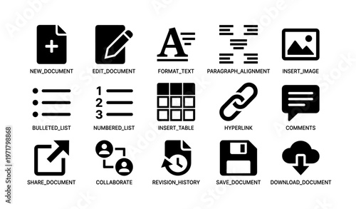 Collection of document editing and formatting icons including text alignment and image insertion