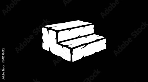 Abstract White Stone Steps on Black Background