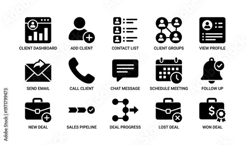 Business communication and management icons for crm systems
