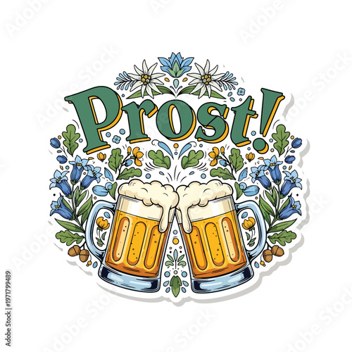 Two Beer Mugs Clinking In Celebration.