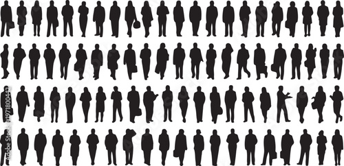 Silhouettes of standing business people in professional team lineup minimal clean vector EPS 10 isolated on white background corporate group concept