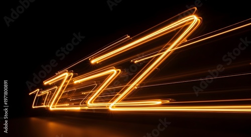 Abstract golden light trails on black background creating energetic motion effect