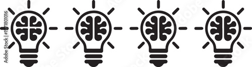 Brain Light Bulb Line Icon Set Creative Idea Innovation Thinking Solution Symbols Minimal Outline Vector Illustration Isolated White Background