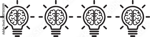 Brain Light Bulb Line Icon Set Creative Idea Innovation Thinking Solution Symbols Minimal Outline Vector Illustration Isolated White Background