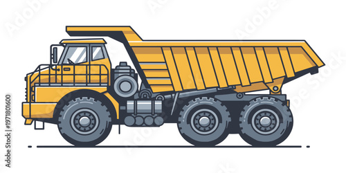 Large Yellow Mining Dump Truck Vehicle.
