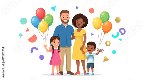 Happy family with two small children.