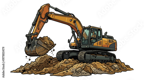 Heavy duty excavator digging earth.