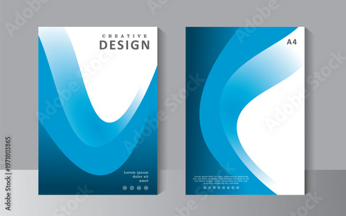 Blue cover design template with wave shape, A4 size template can use for Cover design, Annual report, brochure, company Profile Cover, Booklet and Catalog Cover. Vector eps 10