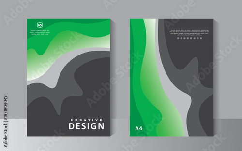 Book cover design modern. Annual report. Brochure template, catalog. Simple Flyer promotion. magazine. Vector illustration - Green and ash print ready color