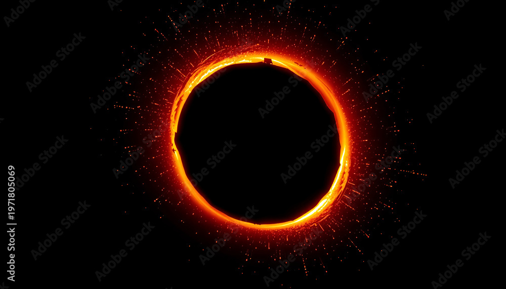 Naklejka premium Solar Eclipse Corona with Fiery Sun Halo and Sparkling Solar Flares