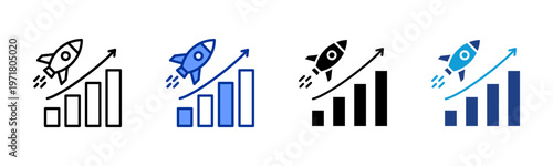 Startup Growth icon set multiple style collection