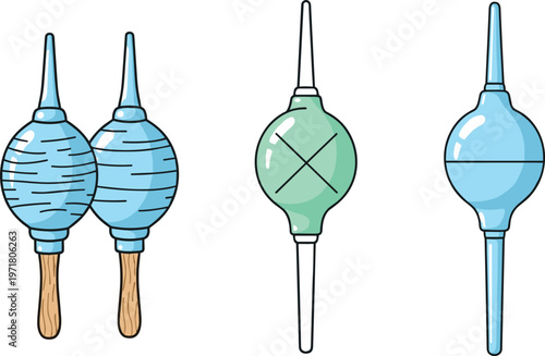 Camera Lens Cleaning Air Blower Set, Photography Equipment Dust Cleaner Tools Collection, Hand Drawn Vector Illustration Isolated on White Background