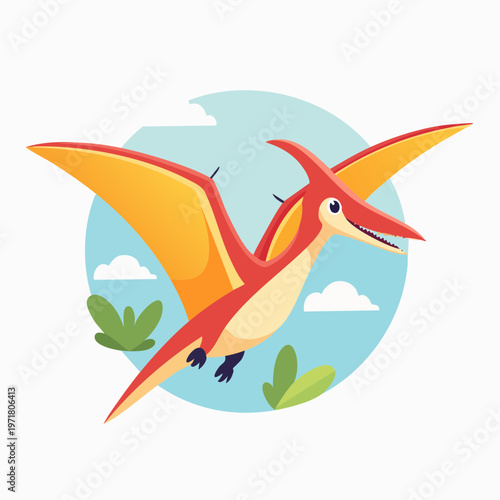 かわいいプテラノドンのフラットベクターイラスト