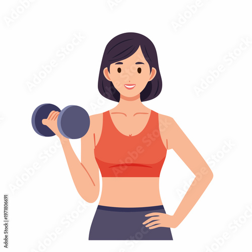 ダンベルを持つ女性フィットネストレーナーのイラスト
