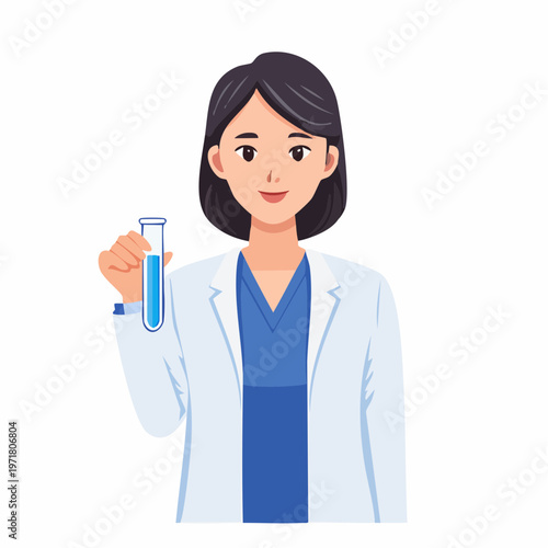試験管を持つ女性研究者のベクターイラスト