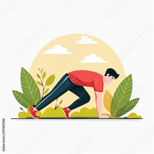 腕立て伏せをする日本人男性のイラスト