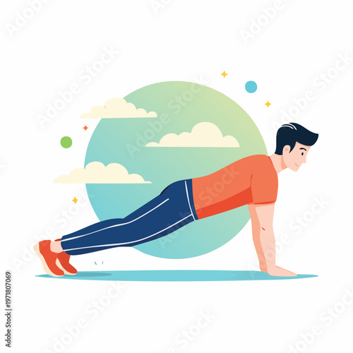 腕立て伏せをする日本人男性のイラスト